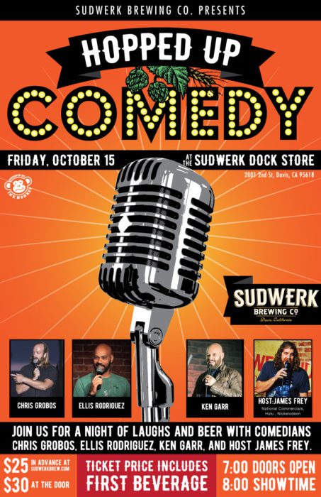 poster for sudwerk comedy show featuring James Frey, October 15th, 2021.