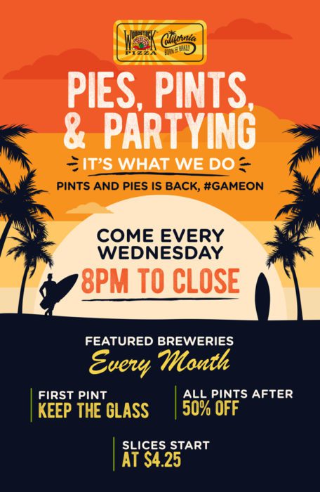 poster for woodstock's pies, pints, and partying