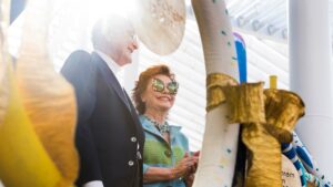 Maria Manetti Shrem and her husband, Jan Shrem, at the grand opening of the Jan Shrem and Maria Manetti Shrem Museum of Art in 2016. (Karin Higgins/UC Davis)